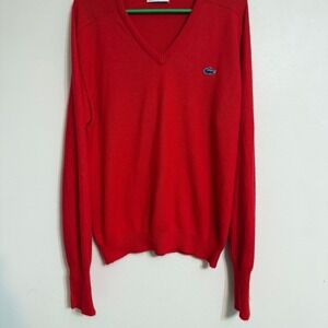 Vintage Izod Lacoste Men's Red Knit V-Neck Sweater Super Soft